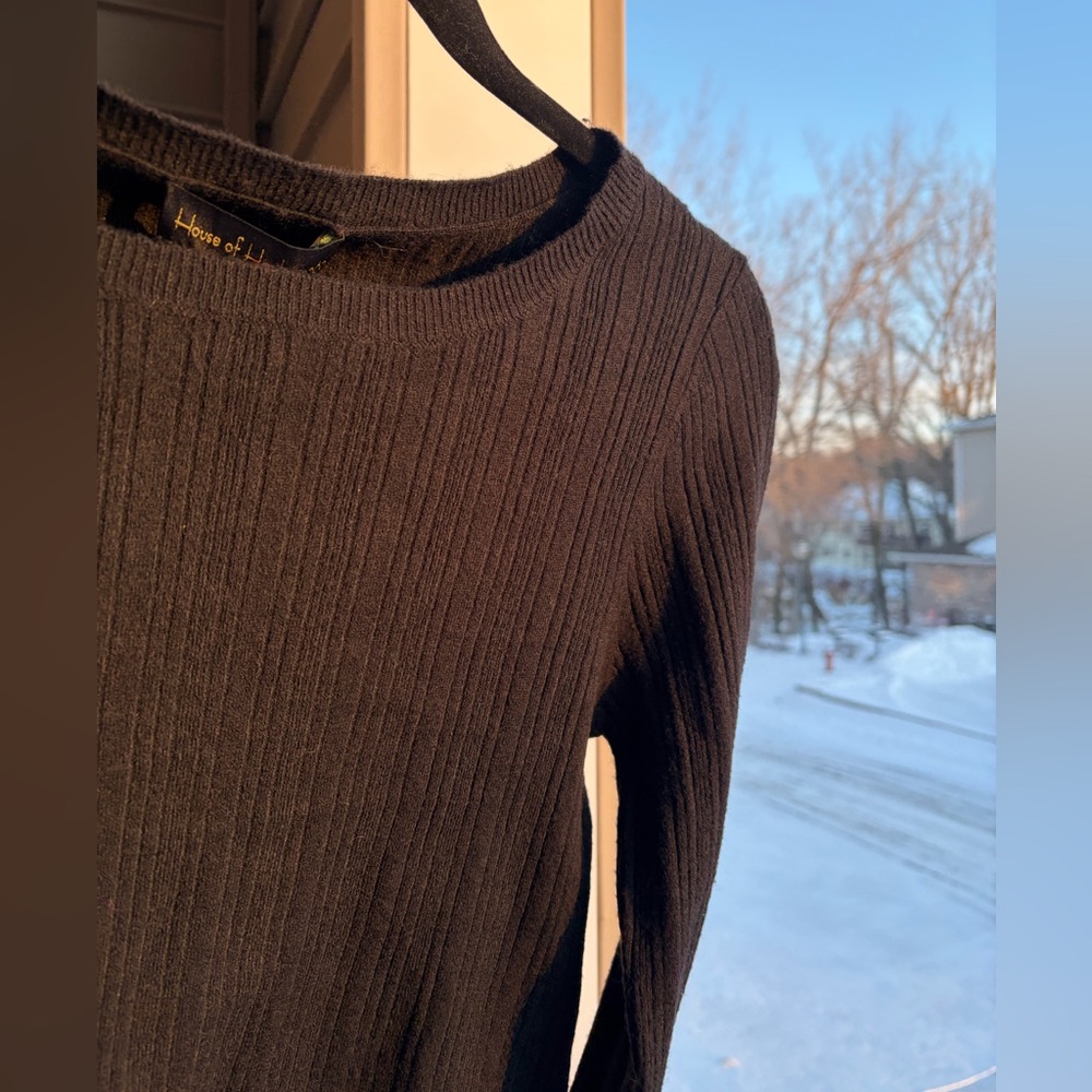 🆕House of Harlow 1960 Black Ribbed Wool Cashmere Cropped Knit Sweater Top Medium - Picture 7 of 16
